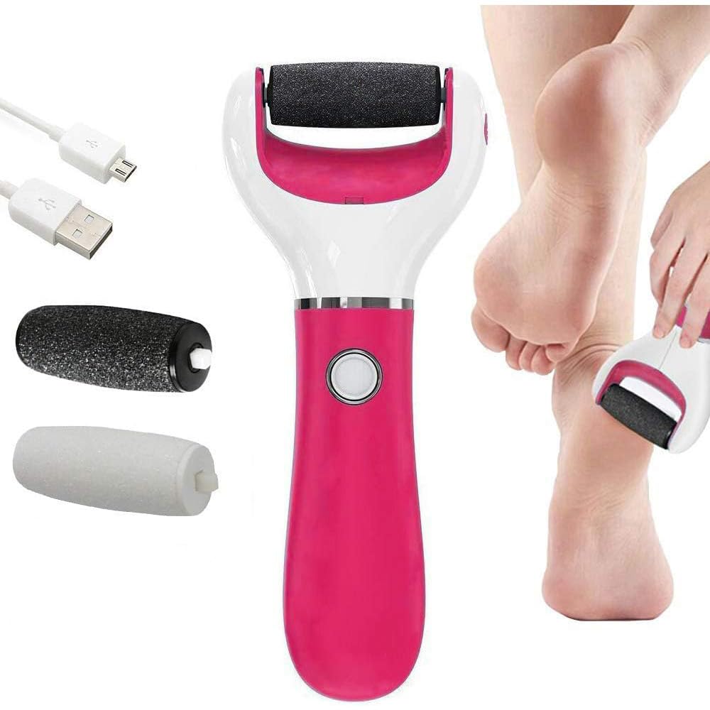 BOMPOW Foot Scrubber Electric Callus Remover Rechargeable Foot File Hard Skin Remover Pedicure Tools Electronic Callus kit for Cracked Heels and Dead Skin with 2 Roller Heads