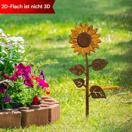 Qikam Metall Gartendekoration - Sonnenblumen Gartenstäbe Frühlingsdekoration | Deko Vintage Rostige Stäbe Für Wege Vorgarten Blumenbeet Balkon Terrasse Garten Zaunlinie Rasen Poolbereich