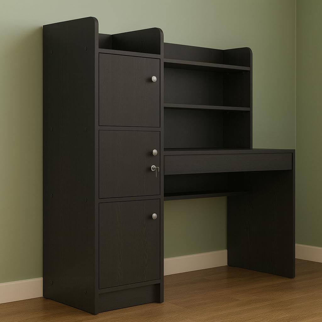 Amazon Brand - Solimo Phoenix Engineered Wood Study Table with Storage (Wenge, 3-Door)-image-2