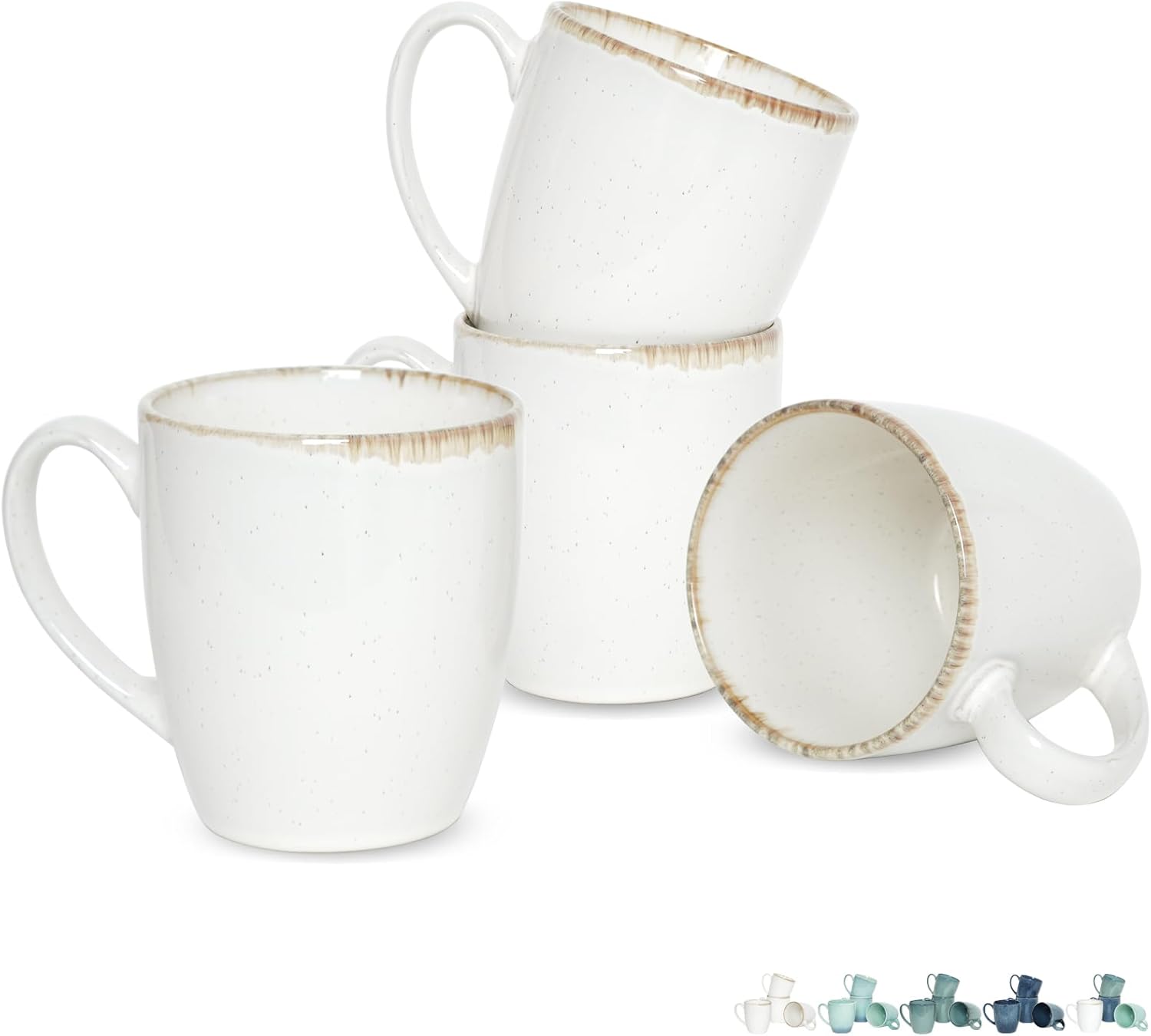 Bosmarlin Ceramic Coffee Mug Set of 4, 17 Oz, Coffee Cups with Big Handle, Microwave Safe, Unique Reactive Glaze (White, 17 Oz)