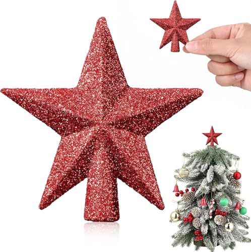Topper de Árbol de Navidad,Estrella Arbol de Navidad, Estrella de Punta de Árbol,Estrella de Árbol con Purpurina, 6 cm, para Decoración del Árbol De Navidad