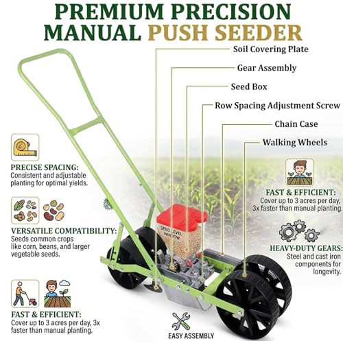 Semoir de jardin à 3 rangées avec espacement réglable pour graines