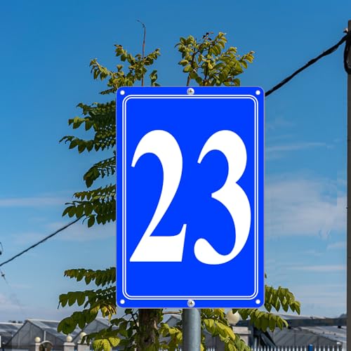Image of Premium Aluminum Number Signs 23, Metal 12 inch X 8 inch Blue Numbered Signs Outdoor for Parking Lots, Floor, Dock, Court, Aisle, Field, High Visibility, No Fade, Weather-resistant