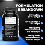 Nutratology® Omega 3 Fish Oil Supplement Triple Strength with Fatty Acids - 1200MG Fish Oil, 720 MG Omega 3 Supplements, 432MG EPA & 288MG DHA Per Softgel. Burp-less Lemon Flavour - 60 Softgels