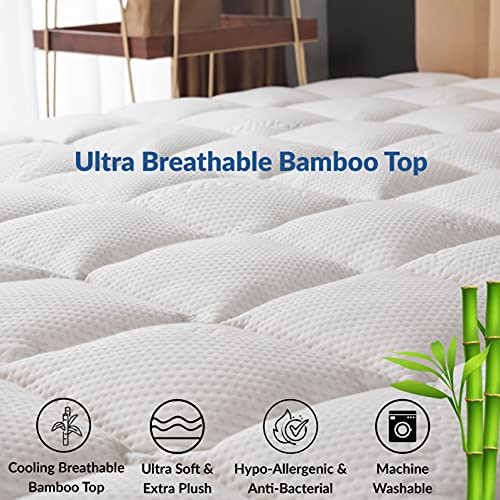 Farida Bedding Cooling Bamboo Mattress Pad With Fitted Skirt - Ultra Soft Cool Touch Mattress Pad Cover - Extra Plush Hypoallergenic Fill Pillow Top Rayon From Bamboo Pad Topper (Twin) #TOP3