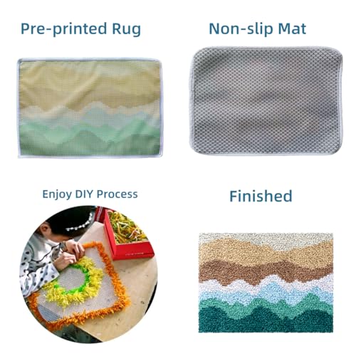 Image of Sea Turtle and Fish Coral Latch Hook Rug Kits Colorful Printed Crochet Yarn DIY Hooking Latch Kit Carpet Rug Cover Mat for Christmas Chair Cushion Floor Decor 52x38cm(2)