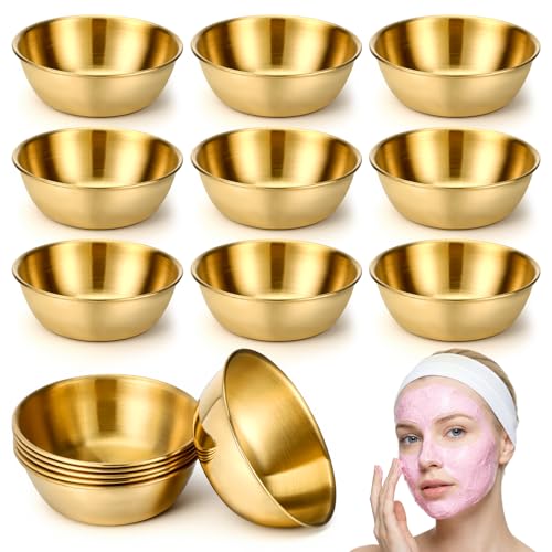 Yuanan 12 PCS Gold Facial Bowls, 3.35 Inch Esthetician Bowls Stainless Steel DIY Face Masks Gold Bowl Professional for Storing Women's Skincare Products and Cosmetics in Homes and Beauty Salons