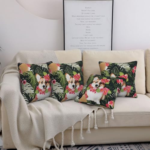 Housse de coussin tropicale corgi 40x40cm imprimé fleuri durable