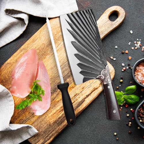 Image of Machado Forging Serbian Chef Knife Set - 12 inch Full Tang High Carbon Clad Steel Butcher Cleaver with Knife Sharpener - Perfect for Vegetables, Fish, Meat - Ideal for Kitchen, Hotel, Restaurant