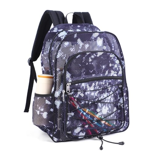 Image of COVAX Mesh Backpack for School Heavy Duty Semi-Transparent Bookbags for Beach, Swimming, Sports, Work, Travel (Black with White Splashes)