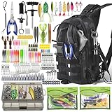 208-Teiliges Angeltaschen Set, 40L Wasserdichter Angelrucksack mit Boxen, Angeltasche für Angeln, inklusive Angelköder, Angelzangen, Fischhakenentferner und Lip Gripper für Süßwasser Salzwasser