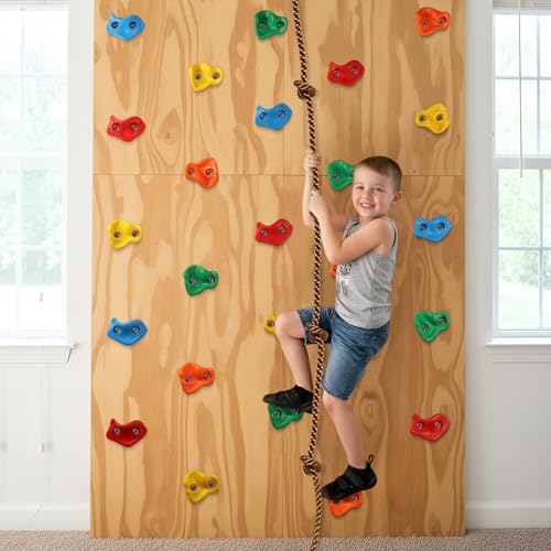 image for SEKKVY 25 Rock Climbing Holds With 6.56Ft Knotted Rope, Kids Holds for
