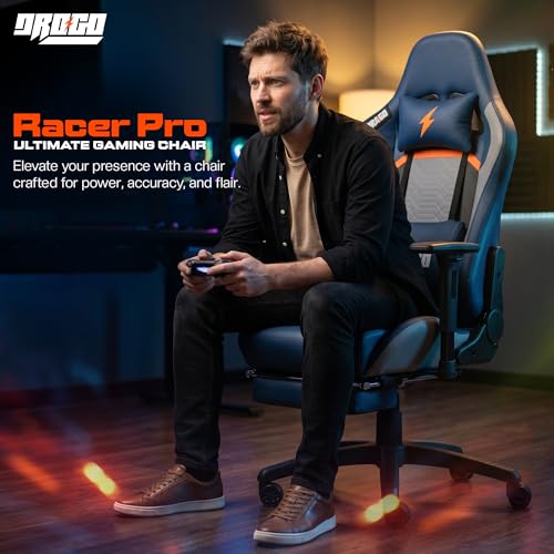 Image of BAYBEE Drogo Racer Pro Ergonomic Gaming Chair with Footrest, Breathable Fabric, Adjustable Seat & 3D Arm Rest | Head & Massager Lumbar Support Pillow | Home & Office Chair with Full Recline (Blue)