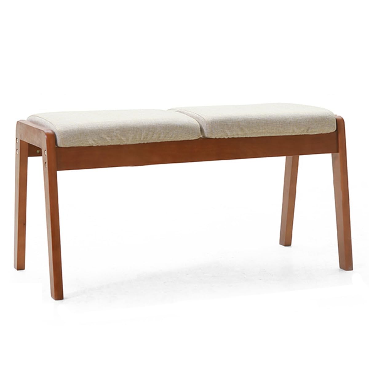 Banc d'entrée rembourré en lin beige et pieds en bois pour bout de lit