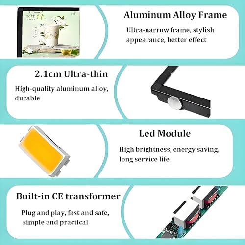 Ultrathin LED Light Box - Backlit Menu Board, Vertical Slim Display Screen for Illuminated Posters & Advertisements, 50x100cm Horizontal Exhibition Signage
