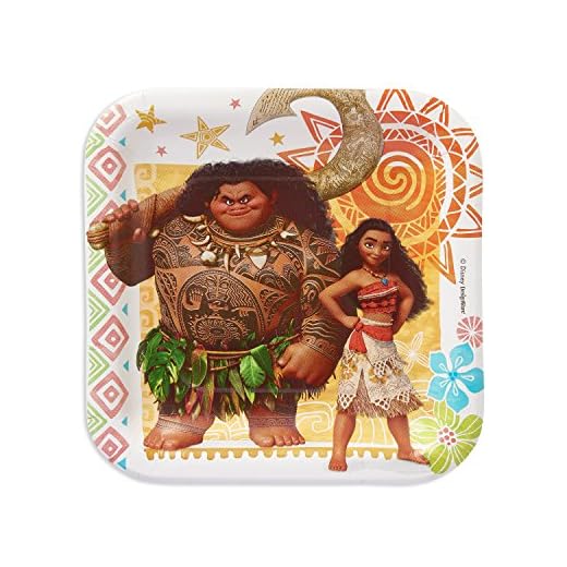 Amscan Moana Square Paper Dessert Plates, 7", Multicolored, 8 pieces