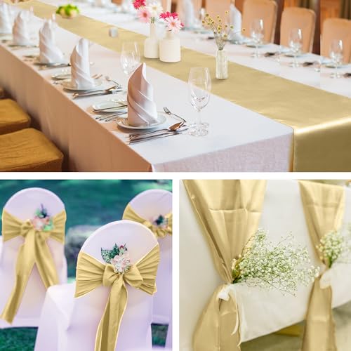 Aneco 12 Pack Satin Table Runner 12 x 108 Inch Champagne Long Wedding Satin Silk Table Runner for Wedding Banquet Graduations Birthday Party Decoration by Aneco - Used condition - Image 6
