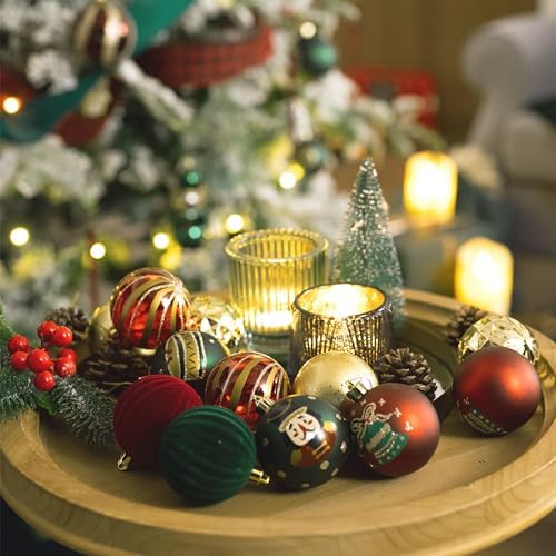 Valery Madelyn Christmas Tree Decorations Baubles, Red Gold and Green Baubles for Christmas Decorations,16pcs 6cm Red Green Gold Shatterproof Ball Ornaments for Tree Decorations, Hanging Gifts