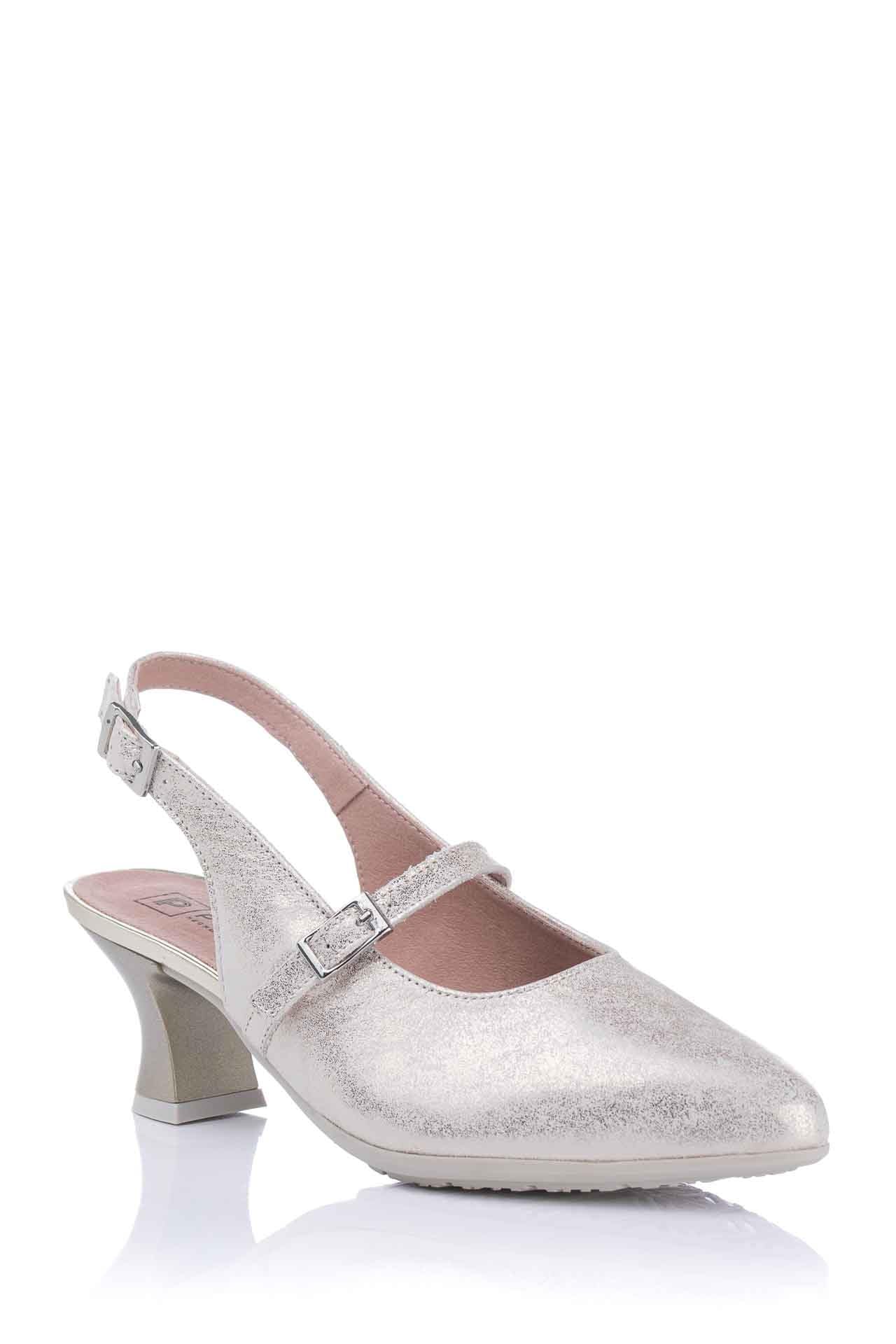 PITILLOS - Zapato de Piel con tacón,Destalonado,Hebilla en el Tobillo,clásico,Liso,salón,Punta Fina,Brillo para: Mujer