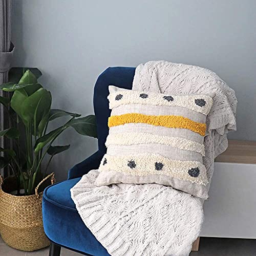 Vanncio Boho Tufted Throw Pillow Cover With Handwoven Stripes, Linen Cotton Simple Decorative Cushion Case For Couch Sofa, 18X18 Inches, 1 Pc(Mustard Yellow) #TOP6