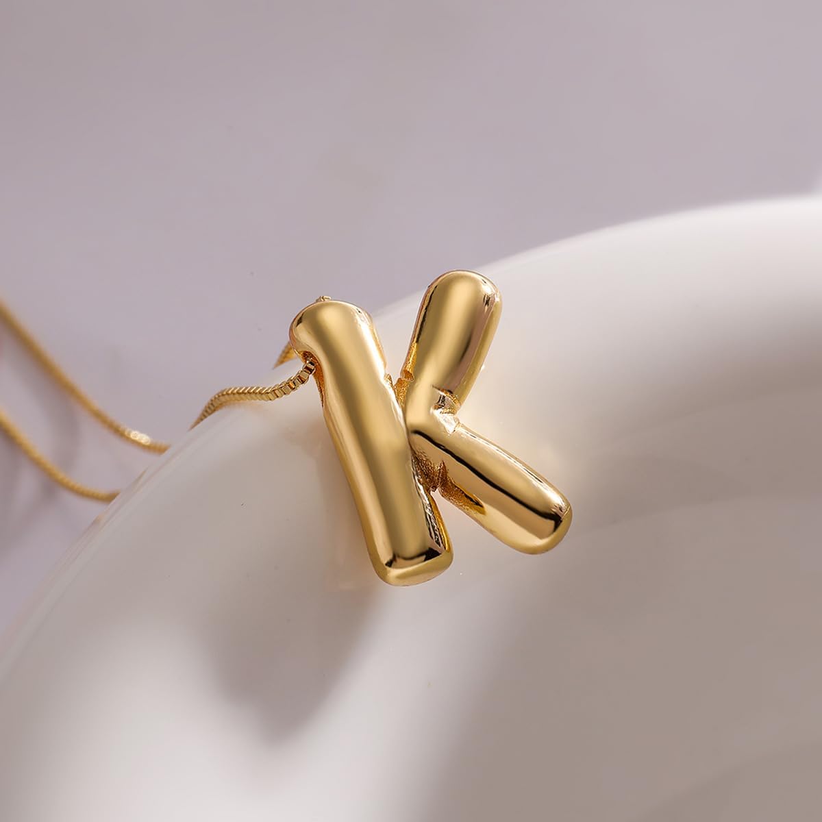 Gold Initial Necklaces for Women Teens Gifts Trendy Stuff Bubble Letter Pendant Necklace Gold Jewelry Birthday Gifts for Women Teen Her Sister K-Gold image 2 of 6 B0D8ZMMRH6