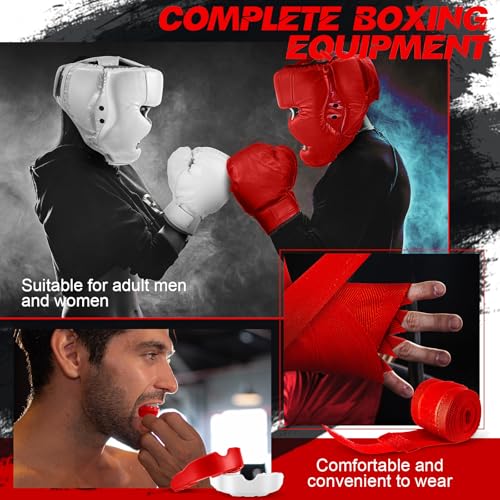 Image of Kanayu 14 Pcs Boxing Gloves and Headgear Set for Beginners Youth 16 Ounce Boxing Gloves Headgear Helmet Hand Wraps Mouth Guards Equipment for Beginners Training Equipment Gifts