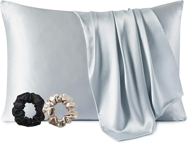 Vespersilk 100% Mulberry Silk Pillowcase for hair and skin, Real Premium 19 Momme, Grade 6A Silk on Both Sides, with Hidden Zipper (Standard 50x75cm, Silver Grey)