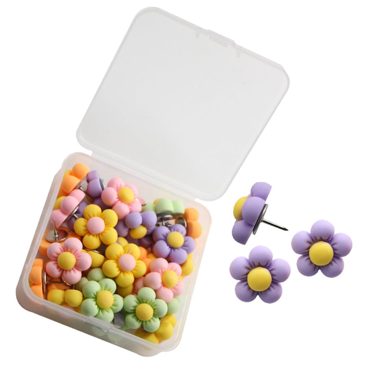 Operitacx 120piezas Chinchetas De Color Macaron Forma De Flor Accesorios para Oficina Hogar Push Pins Reemplazables para Mapas Manualidades