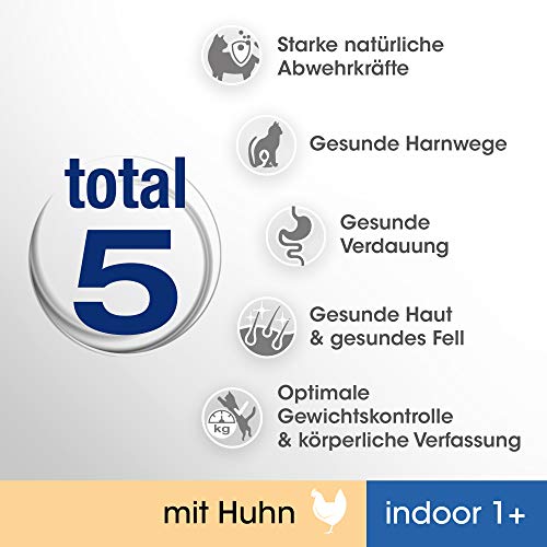 Perfect Fit Katzenfutter Trockenfutter Indoor für Hauskatzen Adult 1+ Reich an Huhn, 5 Beutel (5 x 750g)