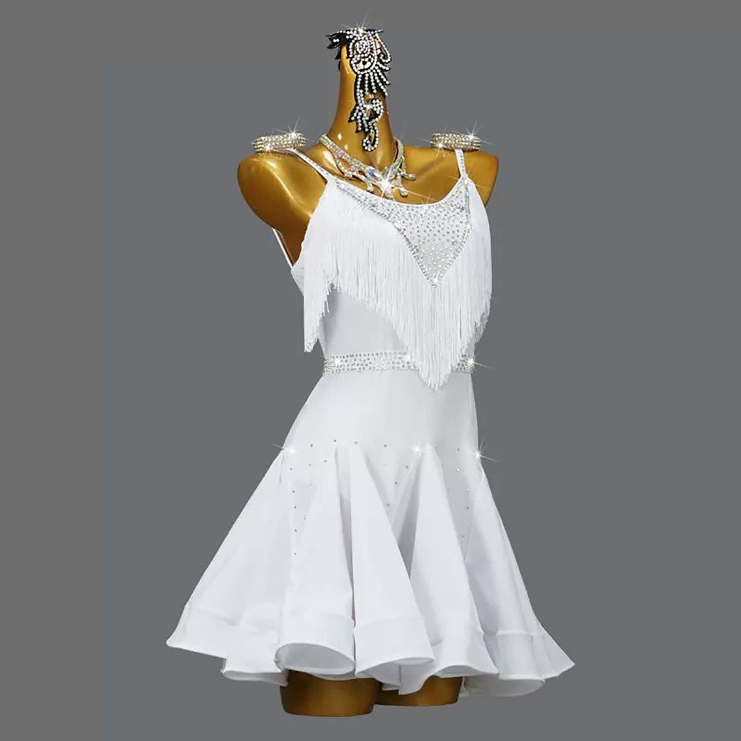 Latein Tanz Performance Kleider Mit Fransen Für Damen Ärmelloses Tango Modern Turnierkleid Mit V-Ausschnitt Gesellschafts