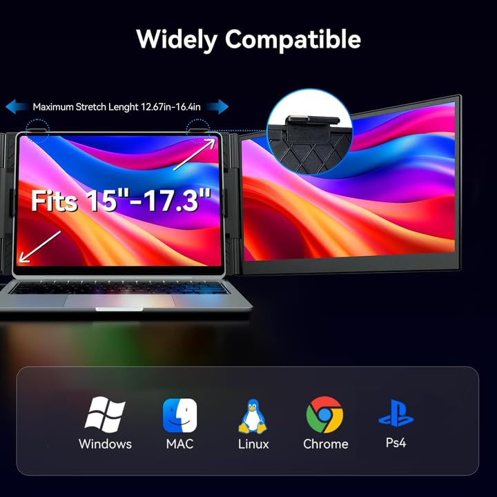 Image of 15.3 inch Laptop Screen Extender Portable, One Cable Connection Double Laptop Monitor FHD 1080P IPS, Ultra Thin Dual Monitor for 13-17 inch Laptops, Plug&Play Compatiable with Win /Mac /Chrome /Android /Switch