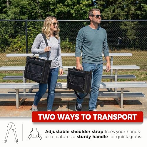 Image of SPORT BEATS Stadium Seats with Back Support Bleacher Chairs with Back and Cushion Thick Padded Bleacher Seats Includes Shoulder Strap Black 2pcs Regular - 17 inch W x 12 inch D x 16.5 inch H