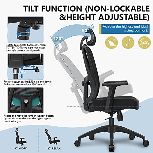Primy Ergonomic Office Chair,High Back Desk Chair With Adjustable Headrest With 2D Arms,Lumbar Support And Pu Wheels,Big And Tall Office Chair For Home And Office,Tilt Function Computer Chair (18-H) #TOP3
