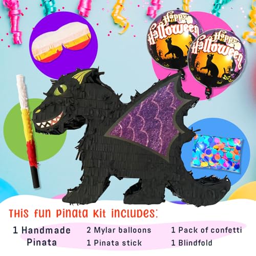 Dragon Pinatas for Halloween Celebrations,Theme party decorations,Birthday party supplies,Kids Birthday Game,Party Supplies,mexican pinatas inlcudes Busterstick, Blindfold, Confetti and 2 Ballons