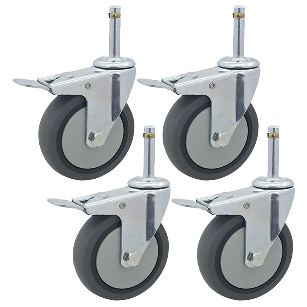 GBRJUYF Heavy Duty 100mm Universal Swivel Caster Wheels with Brake Set of 4 Load Capacity 100kg Rubber No Noise Casters 11mm Circlip