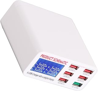 estação de carregamento usb de mesa, display digital inteligente de alta potência 6 portas abs pc 100-240v hub de carregamento usb para telefone (plugue americano 100-240v)