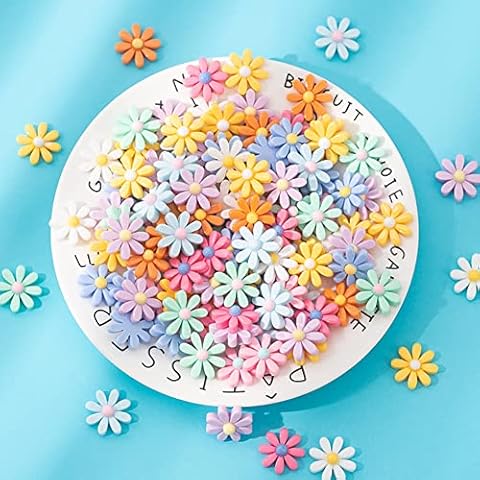 45Pcs Flower Resin Charms Colorful Flower Cute Set Assorted Flower Flatback Slime Beads for Scrapbooking Embellishments DIY Craft Making Ornament Hair Clip Cover