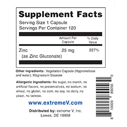 Otc Zinc - Gluzin - Pharmaceutical Grade High Absorption Zinc, 25Mg, Smaller Easy To Swallow Vegetarian Capsules For Kids #TOP4