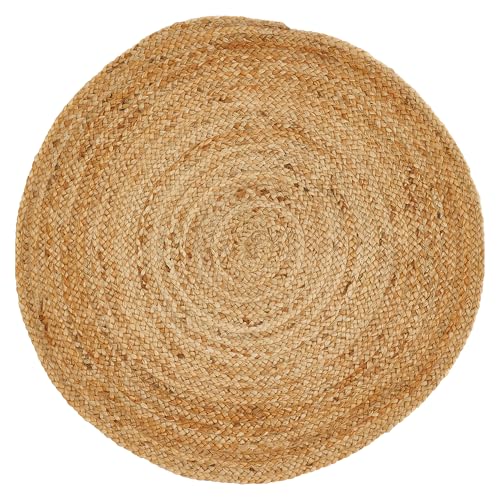 -LUXOR- living Teppich Mamda - Runder Jute Teppich alle Wohnbereiche oder als Dekoelement - Uni Farben Boho Naturteppich - aus Jute und Baumwolle 80 cm rund