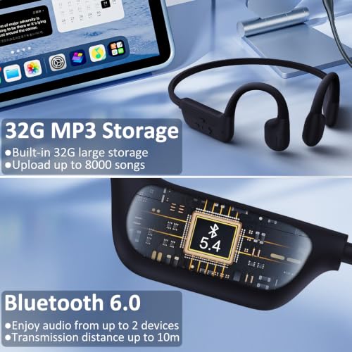 Image of Swimming Headphones, IP68 Waterproof Bone Conduction Headphones, Bluetooth 6.0 &MP3 with32GB Memory Card, Skin Open Ear Swim Earbuds with Adjustable Headband for Swim Cap /Hat, Magnetic Charging(Grey)