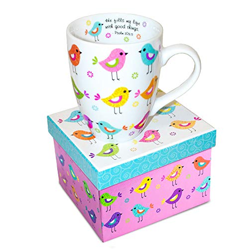 Divinity Boutique Inspirational Ceramic Mug with Birds-Psalm 103:5, He Fills My Life With...