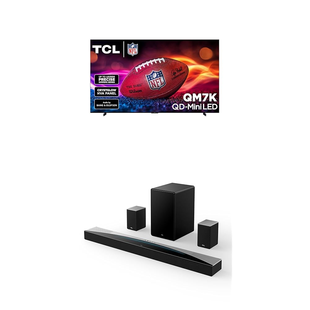 TCL 98-Inch QM7K QLED 4K Smart QD-Mini LED TV with Google TV (98QM7K, 2025 Model) + Q85H Q Class 7.1.4 Channel Sound Bar with Dolby Atmos