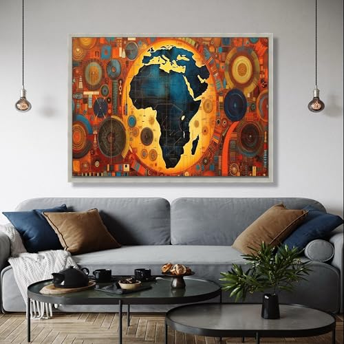Carte de l'Afrique sur toile 60x80cm art géométrique orange bleu sans cadre