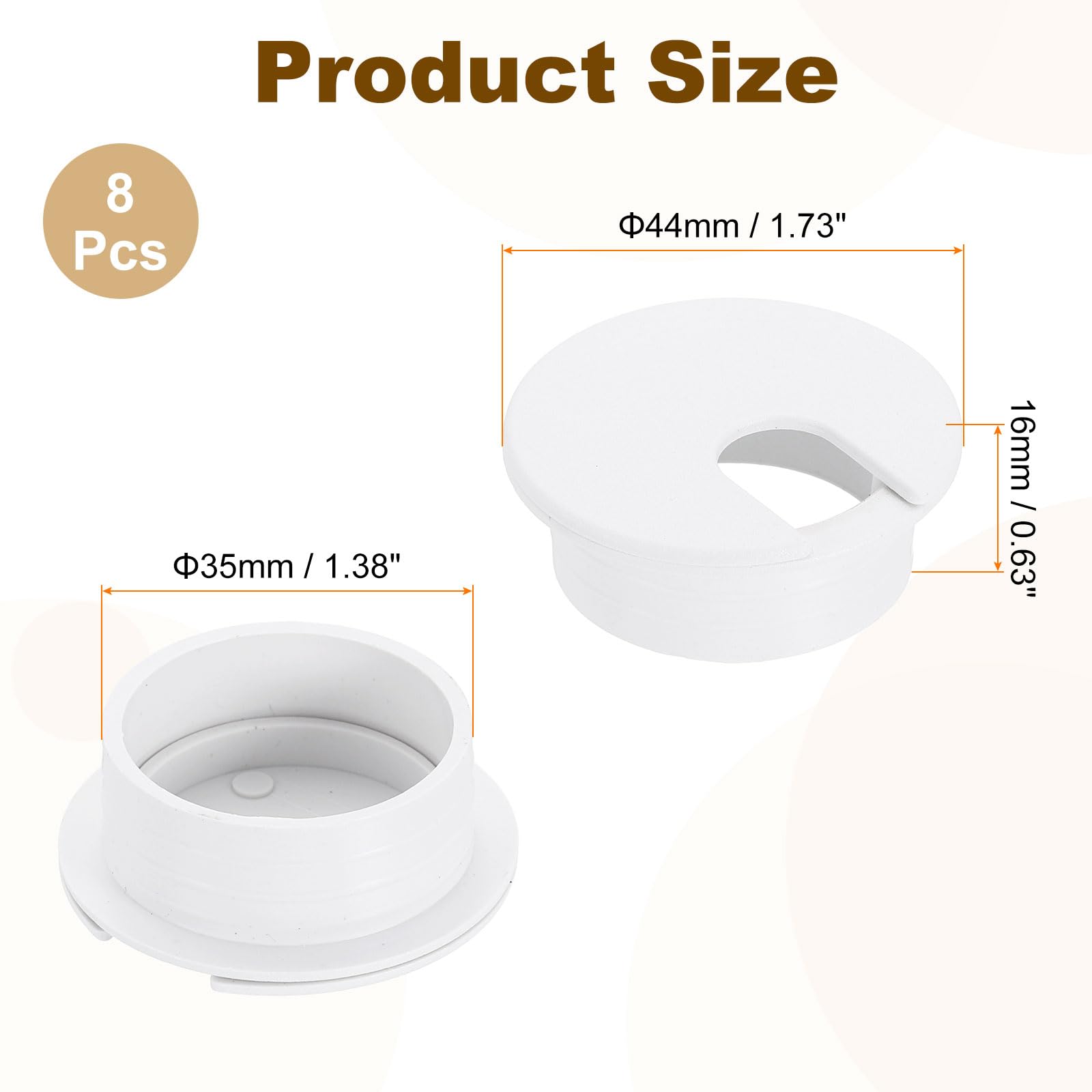 uxcell 8 Pcs 35mm (1.38 Inch) Desk Grommet, Plastic Cable Hole Cover, Wire Cord Cable Organizer for Home Office Computer Desk Cabinet, White