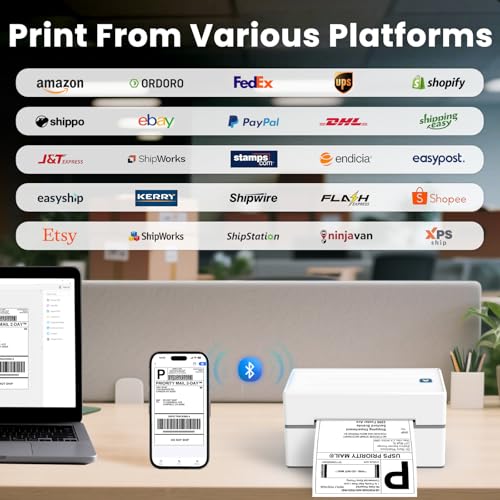 Anycash Bluetooth Thermal Label Printer, Wireless 4x6 Shipping Label Printers for Small Business, Compatible with Android&iOS and Windows, Address Label Printer for Amazon, Ebay, Shopify, Etsy, USPS