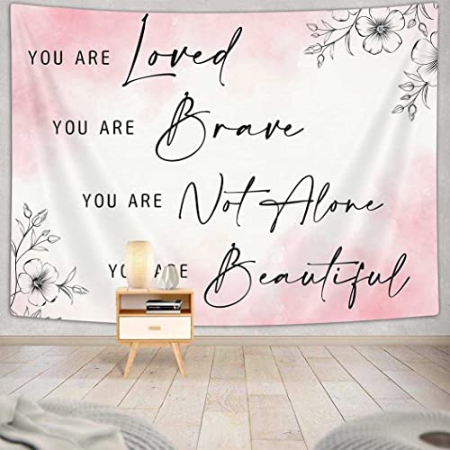 Ptrxobj Love Tapestry For Bedroom Teen Girl Wall Decor Words Quote You Are Tapestry With Floral Pink Living Room Decor For Women Positive Affirmations Aesthetic Inspirational Wall Hanging， 60X40 Inch #TOP7
