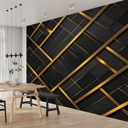 Wall Mural Geometric Abstract Gold Lines 200x140 cm Photo Wallpaper Non-Woven 3D Wallpaper Roll Mural Wallcoverings for Bedroom Living Room TV Backdrop
