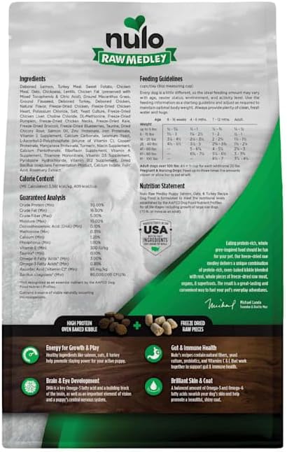 Nulo, Raw Medley Kibble Salmon Oats & Turkey Puppy Food, 74.08 Ounce