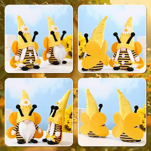 ZMCVOE 2er Set Bienen Wichtel, Frühling Sonnenblume Biene Wichtel, Schöner Bienenfestwichtel, Weiche Wichtel-Figur Bienenelfen für Home Kitchen Farmhouse Decor Festliche Geschenk