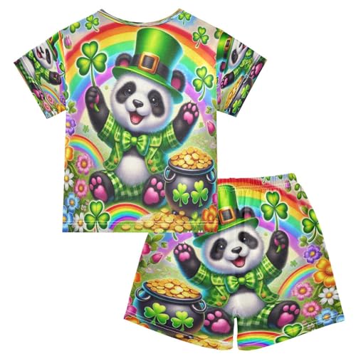 Panda St Patricks Rainbow Pajama Set Short Sleeve Pajamas Shorts Sets Cotton PJS 2 Piece Clothes Set 5Y2